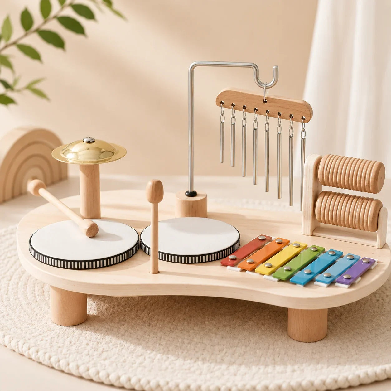 Sélection Instruments de musique : Table d'éveil musical en bois 7-en-1 Montessori
