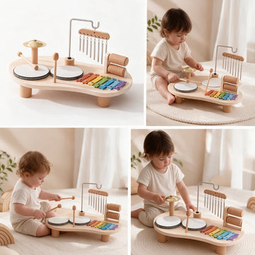 Clochette à main en bois naturel pour éveil musical de bébé