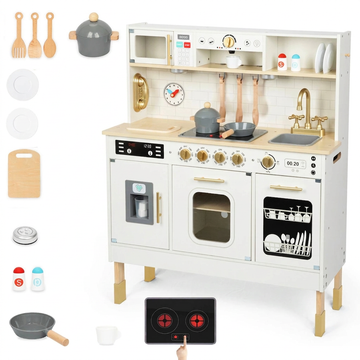 Grande cuisine en bois XXL avec lumières LED et machine à glaçons