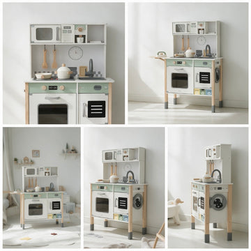 Cuisine en bois pour enfant avec planche à vaisselle et placards
