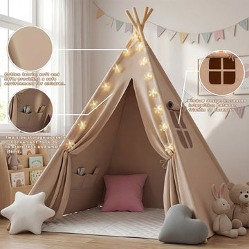 Tipi pliable avec tapis, coussins et lumières