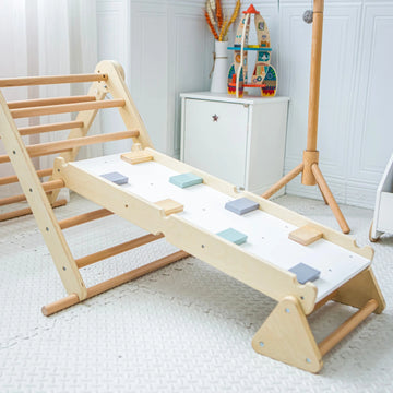 Planche d'équilibre et de motricité en bois réversible pour triangle Pikler