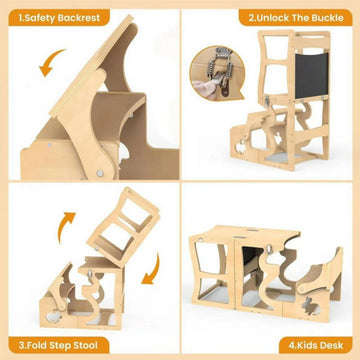 Tour d'apprentissage 3-en-1 en bois - vue de face