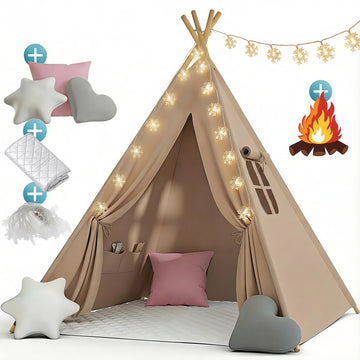 Tipi pliable avec tapis, coussins et lumières