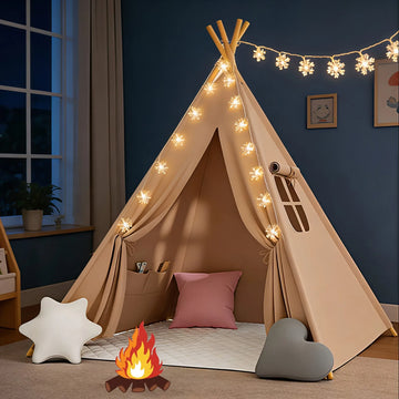 Tipi pliable avec tapis, coussins et lumières